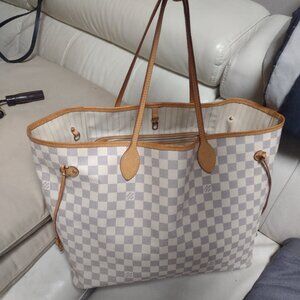 Louis Vuitton White and Tan Checkered Tote